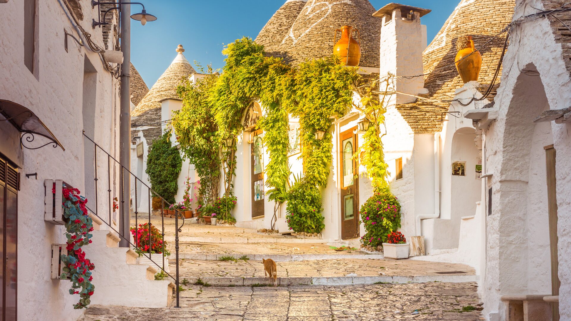 The cobbled streets of Alberobello in Italy