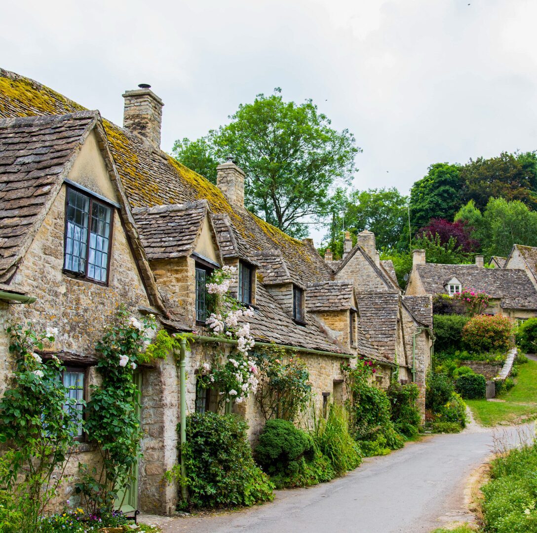 A row of holiday homes in the Cotswolds.