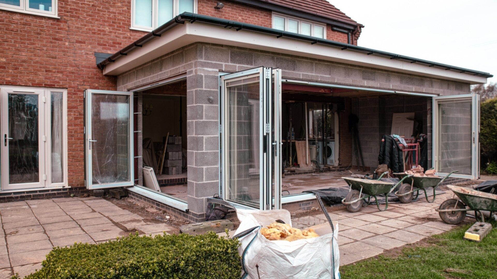 An exterior shot of a home extension renovation project in the UK.